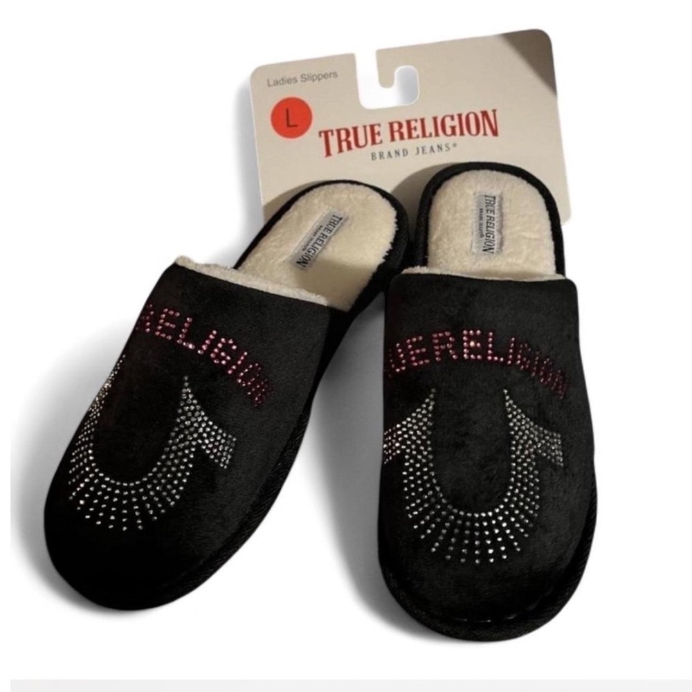 NEW True Religion fuzzy slip-on slippers Women's Size Large 8/9